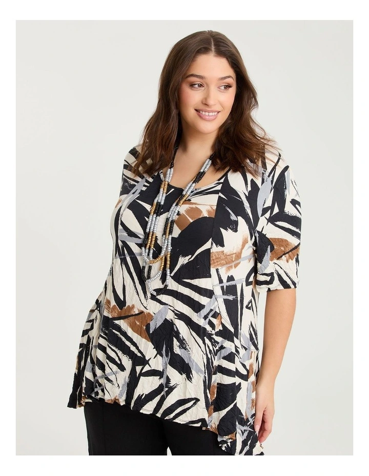 Peplum Crush Luna Top Black Tan Print image 1
