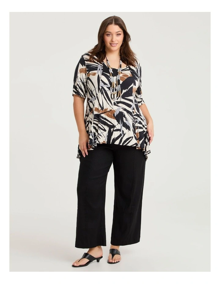 Peplum Crush Luna Top Black Tan Print image 3