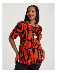 Natural Laura Abstract Top Black/jaffa Orange