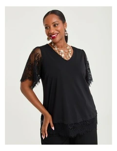 Mia Lace Sleeve Cocktail Top Black