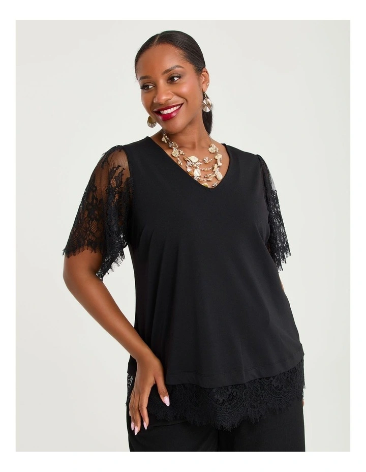 Mia Lace Sleeve Cocktail Top Black image 1