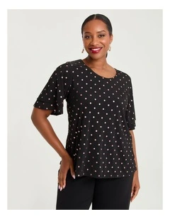 Polka Dot Foil Event Top Black/rose Gold