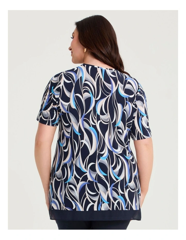 Chiffon Hem Trim Luna Top Blue Indigo Print image 2