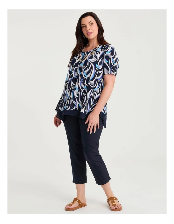 Chiffon Hem Trim Luna Top Blue Indigo Print image 3