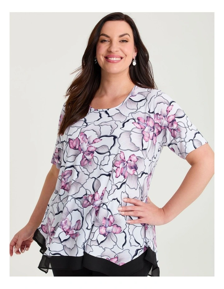 Chiffon Hem Trim Luna Top White Berry Floral image 1