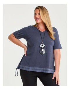 Pima Cotton Drawstring Hem Top in Horizon Blue