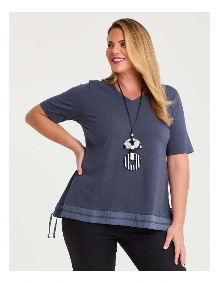 Pima Cotton Drawstring Hem Top in Horizon Blue image 1