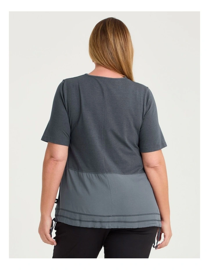 Pima Cotton Drawstring Hem Top in Horizon Blue image 2