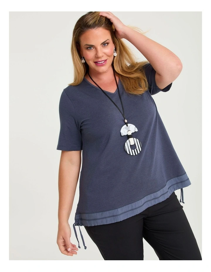 Pima Cotton Drawstring Hem Top in Horizon Blue image 3