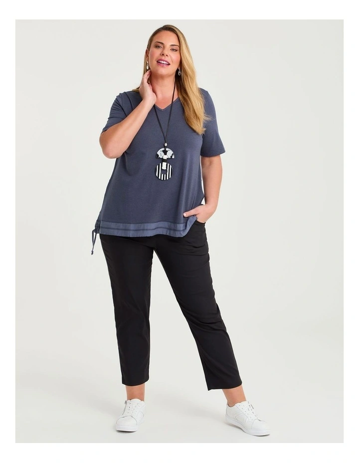 Pima Cotton Drawstring Hem Top in Horizon Blue image 4