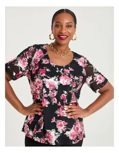 Foil Floral Mesh Top Floral
