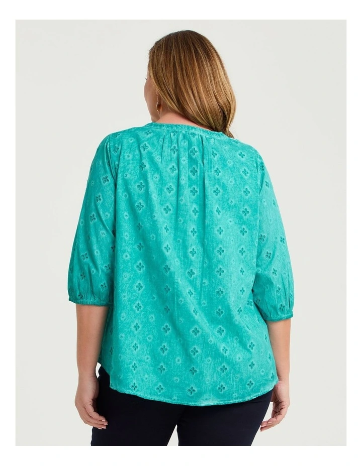 Cotton Floral Broderie Top Pacific Blue image 2