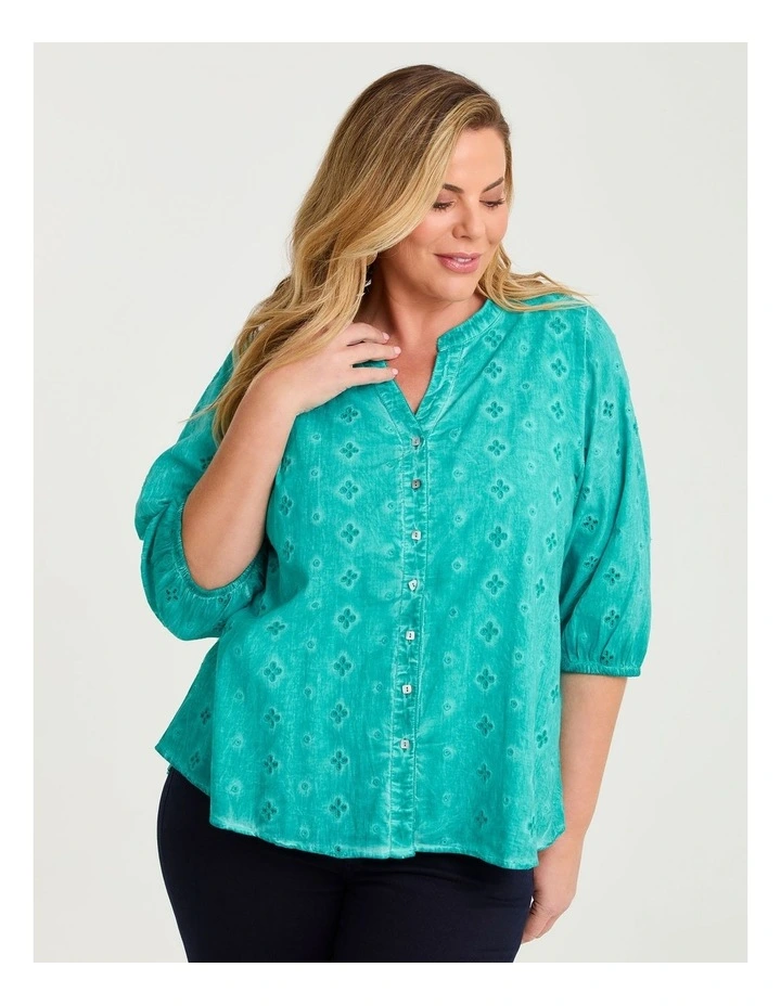 Cotton Floral Broderie Top Pacific Blue image 3