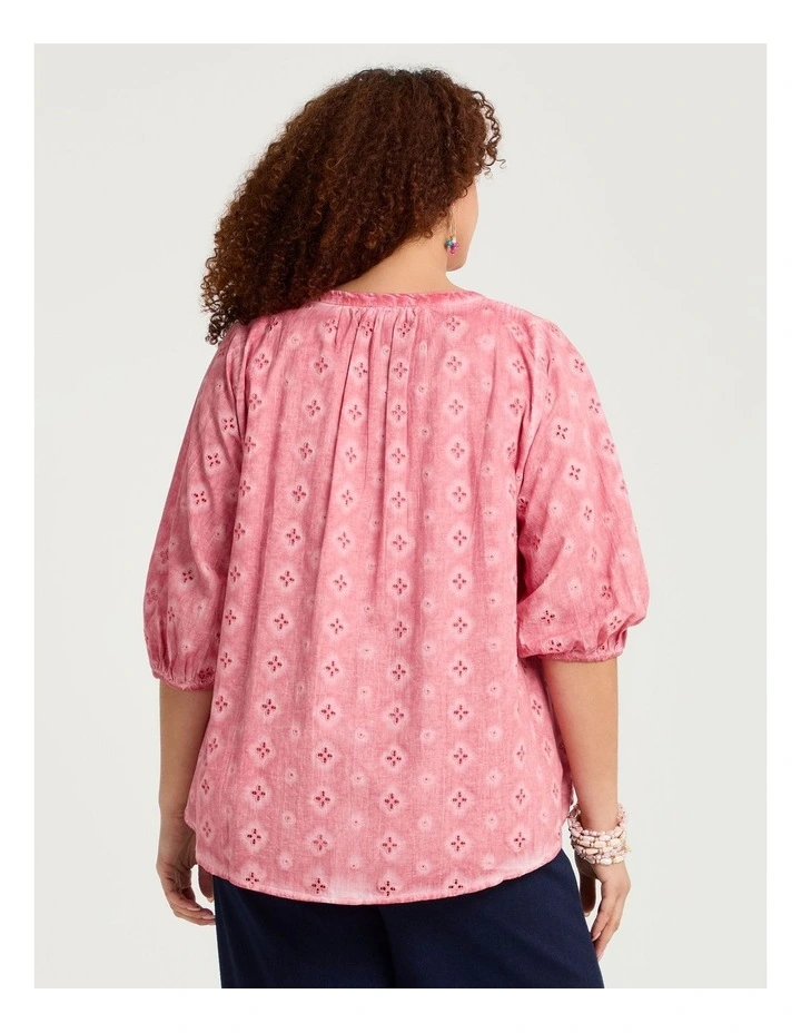 Cotton Floral Broderie Top Sunkist Coral image 2
