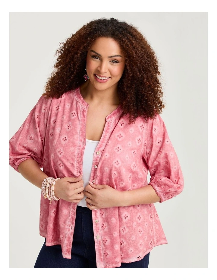 Cotton Floral Broderie Top Sunkist Coral image 3