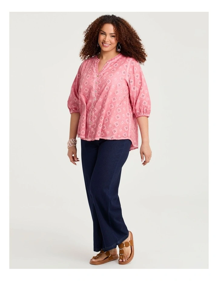 Cotton Floral Broderie Top Sunkist Coral image 4