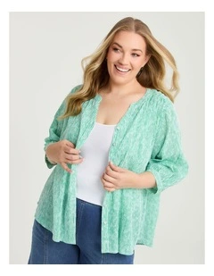 Cotton Stripe Button Top Gumdrop Green