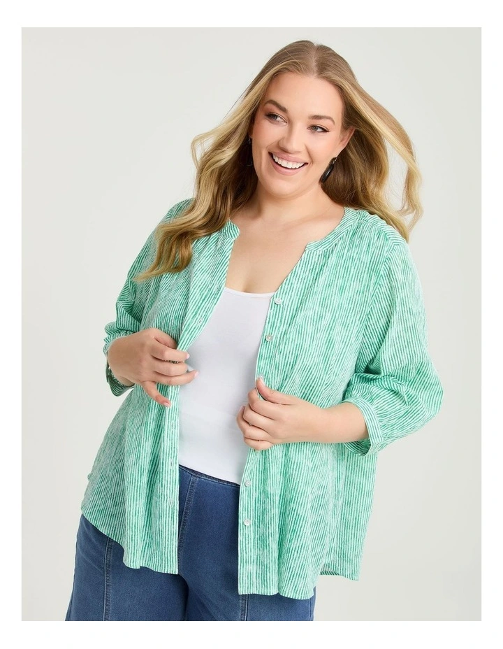 Cotton Stripe Button Top Gumdrop Green image 1