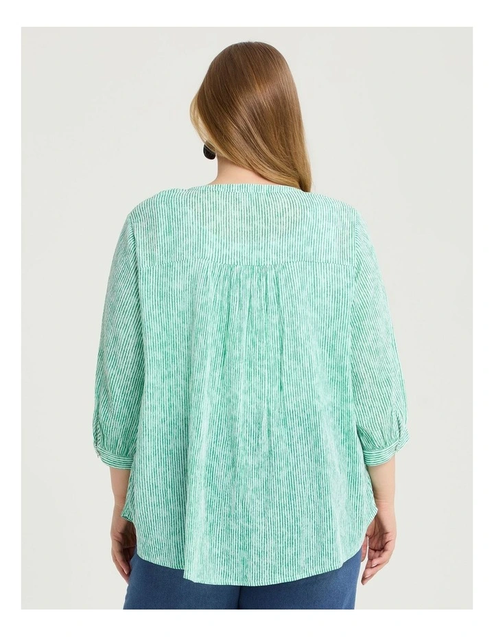 Cotton Stripe Button Top Gumdrop Green image 2