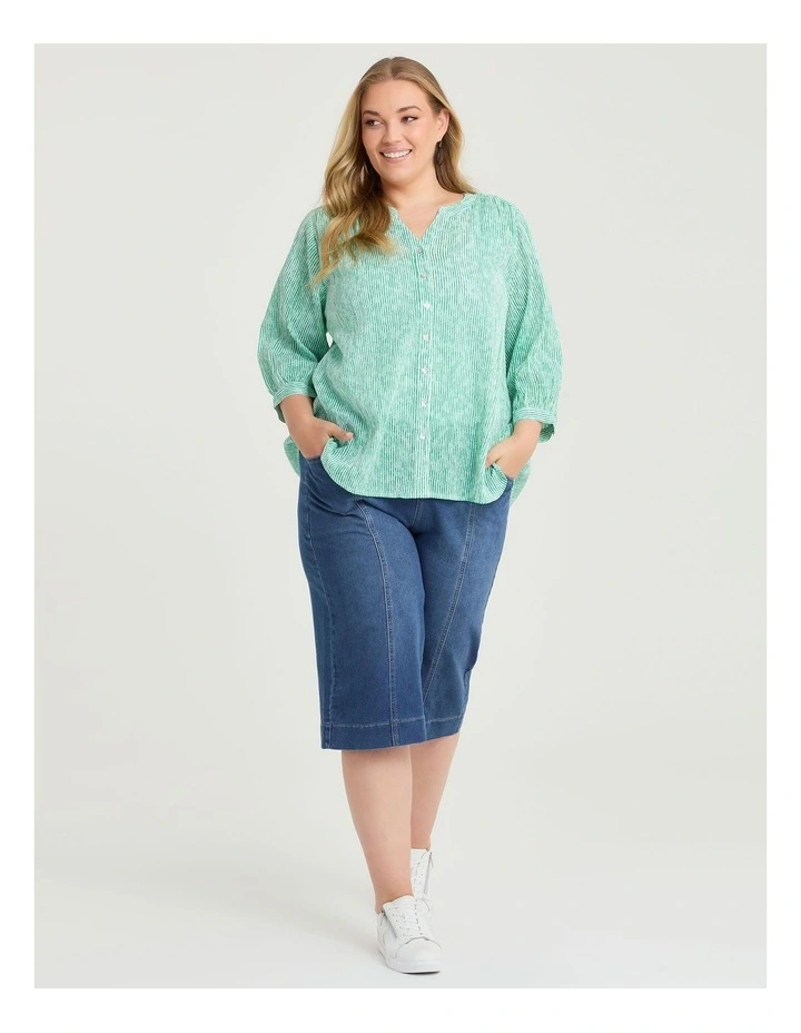 Cotton Stripe Button Top Gumdrop Green image 3