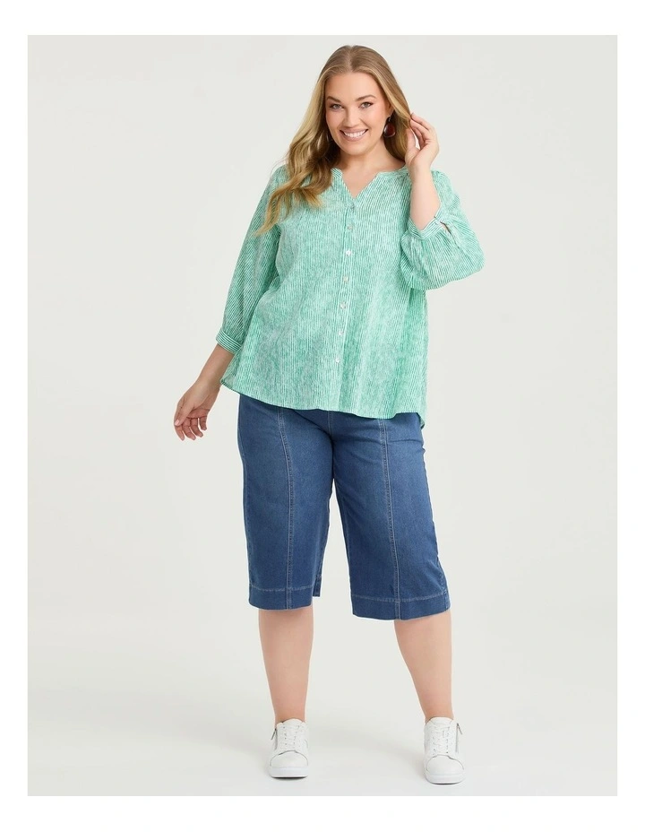 Cotton Stripe Button Top Gumdrop Green image 4