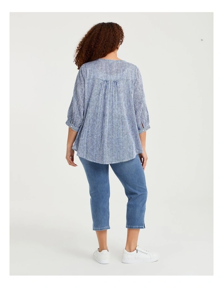 Cotton Stripe Button Top Ink Blue image 2