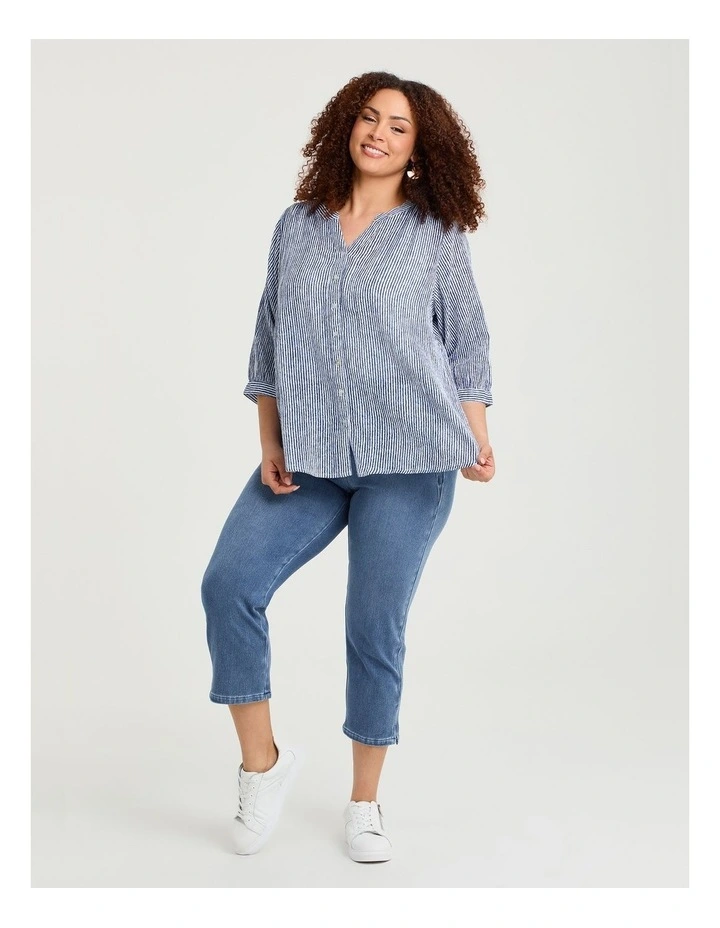 Cotton Stripe Button Top Ink Blue image 4