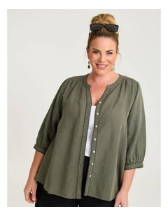 Linen Blend Contrast Stitch Top Cypress