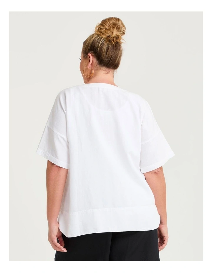 Linen Blend Curved Hem Top White image 2