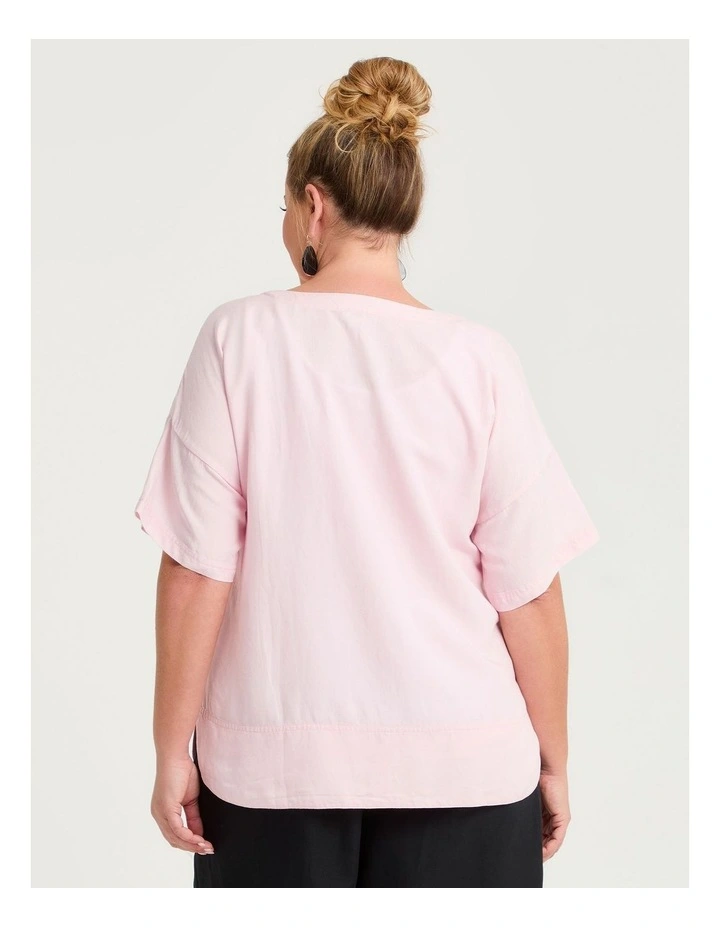 Linen Blend Curved Hem Top Chalk Pink image 2