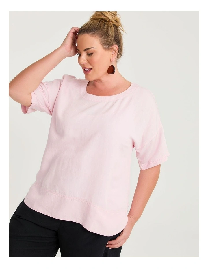 Linen Blend Curved Hem Top Chalk Pink image 3