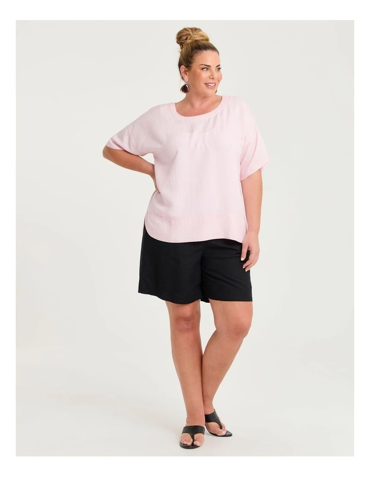 Linen Blend Curved Hem Top Chalk Pink image 4