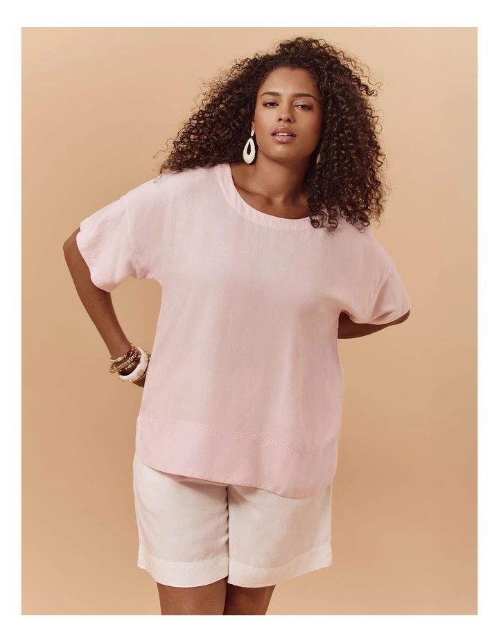 Linen Blend Curved Hem Top Chalk Pink image 5
