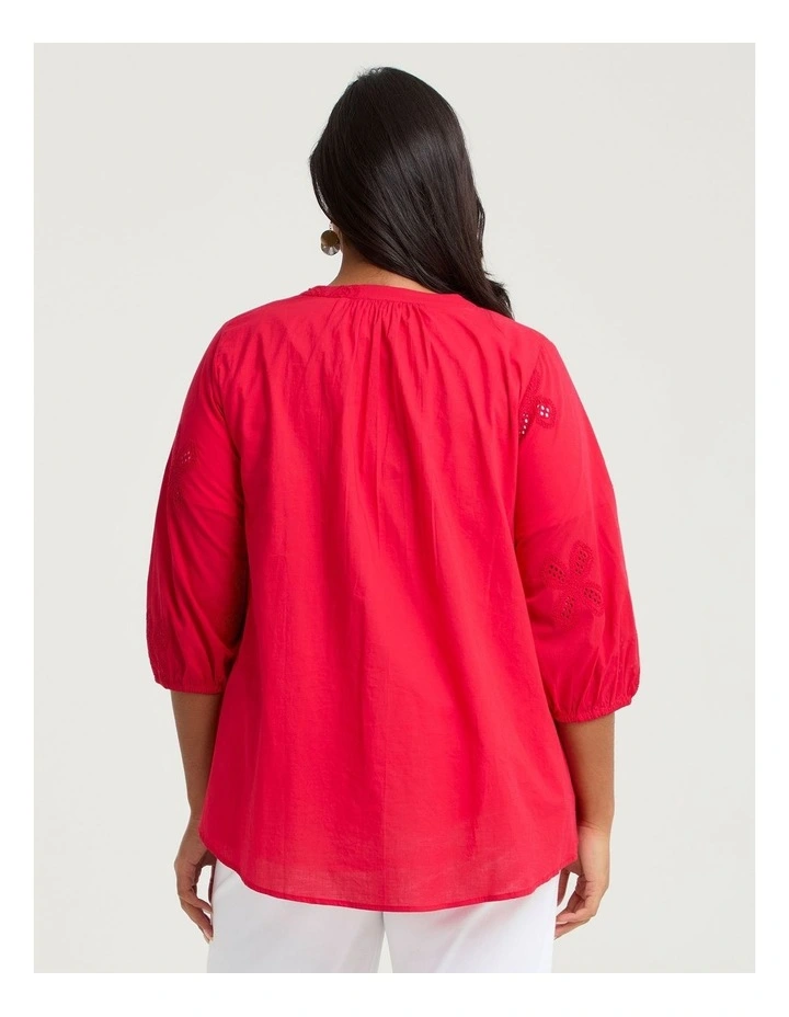 Cotton Embroidery Flower Top Racing Red image 2