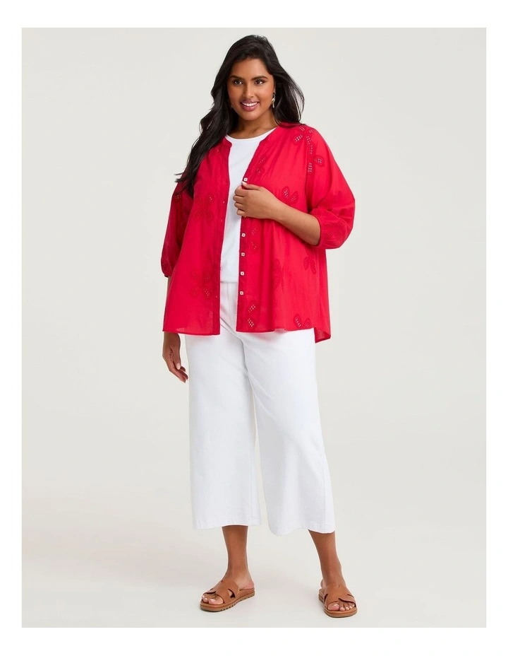 Cotton Embroidery Flower Top Racing Red image 4