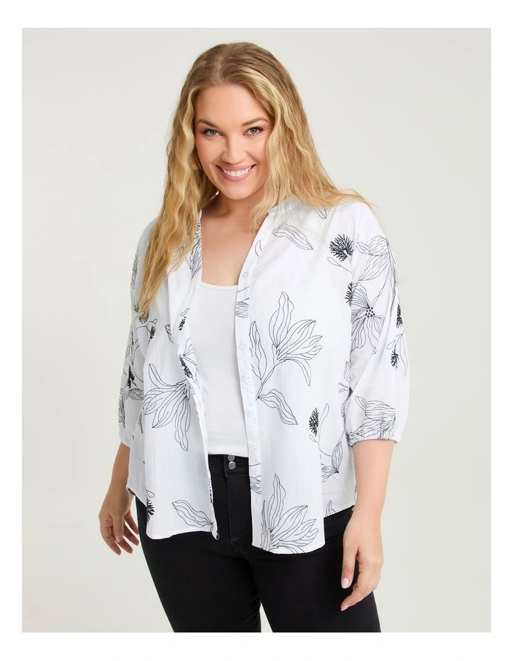 Cotton Linear Embroidery Top Cream image 1