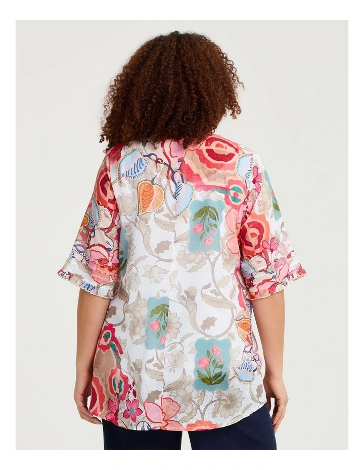 Cotton Elbow Sleeve Pintuck Top Vintage Floral Print image 2