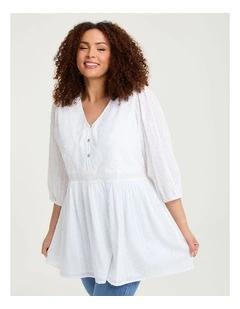Cotton Dobby Lace Trim Tunic in White