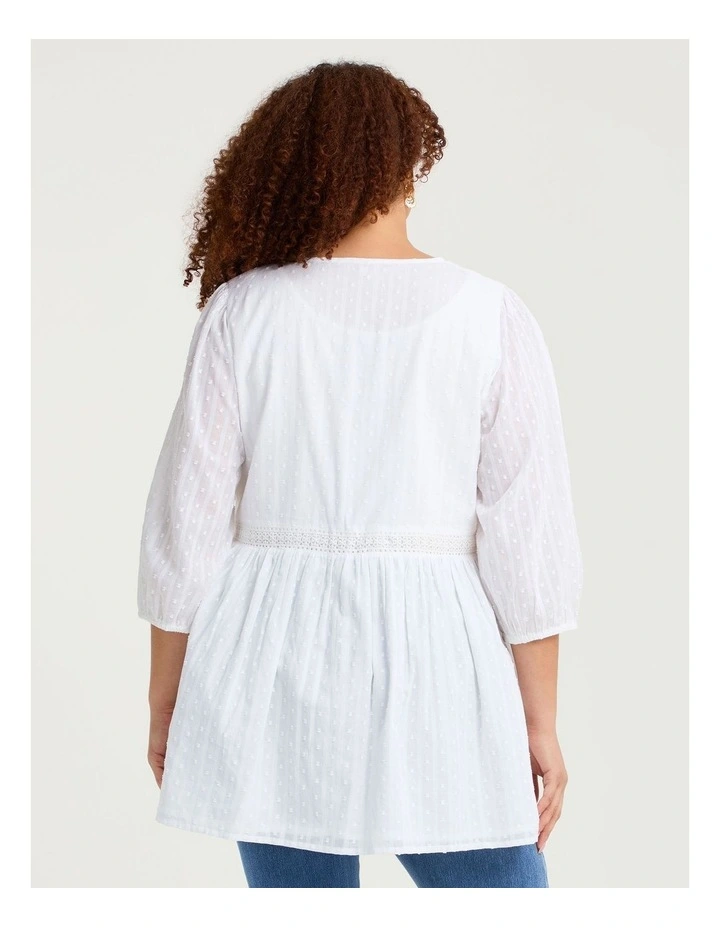 Cotton Dobby Lace Trim Tunic in White image 2