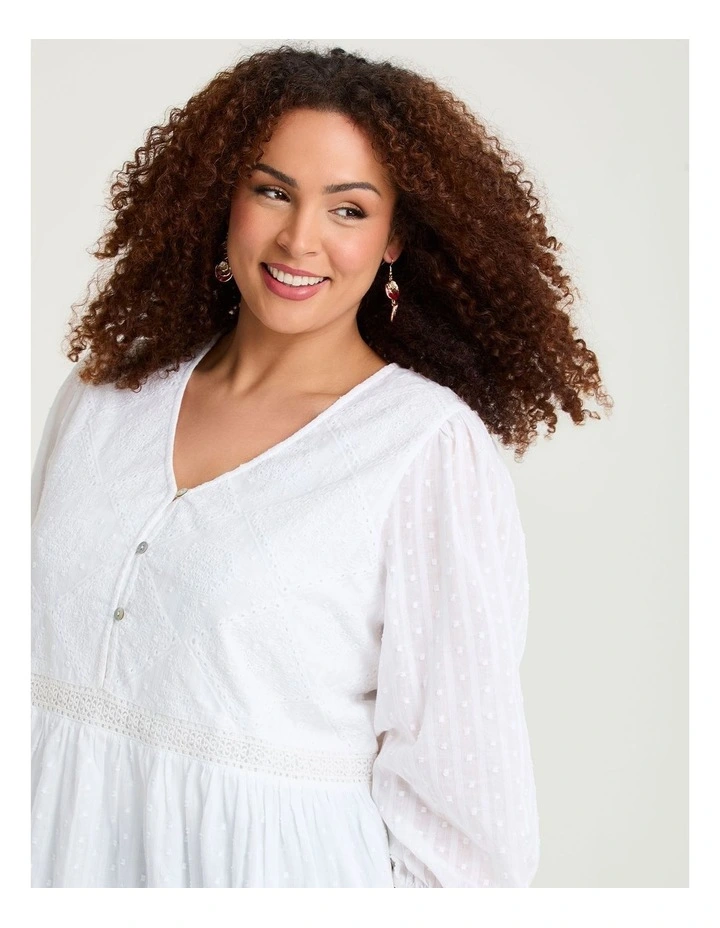 Cotton Dobby Lace Trim Tunic in White image 3