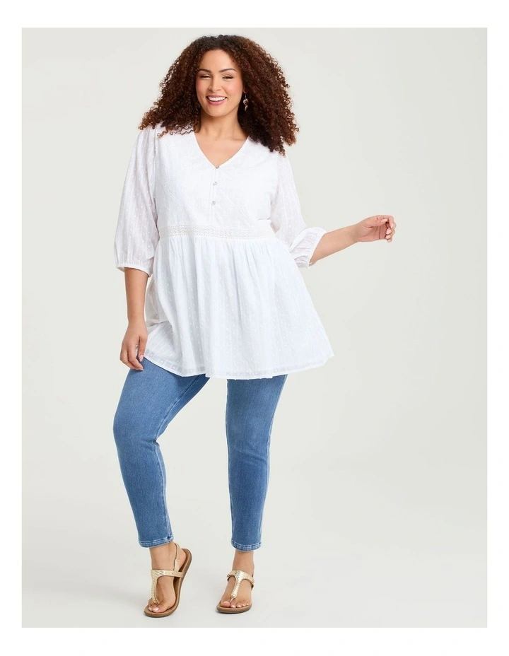 Cotton Dobby Lace Trim Tunic in White image 4