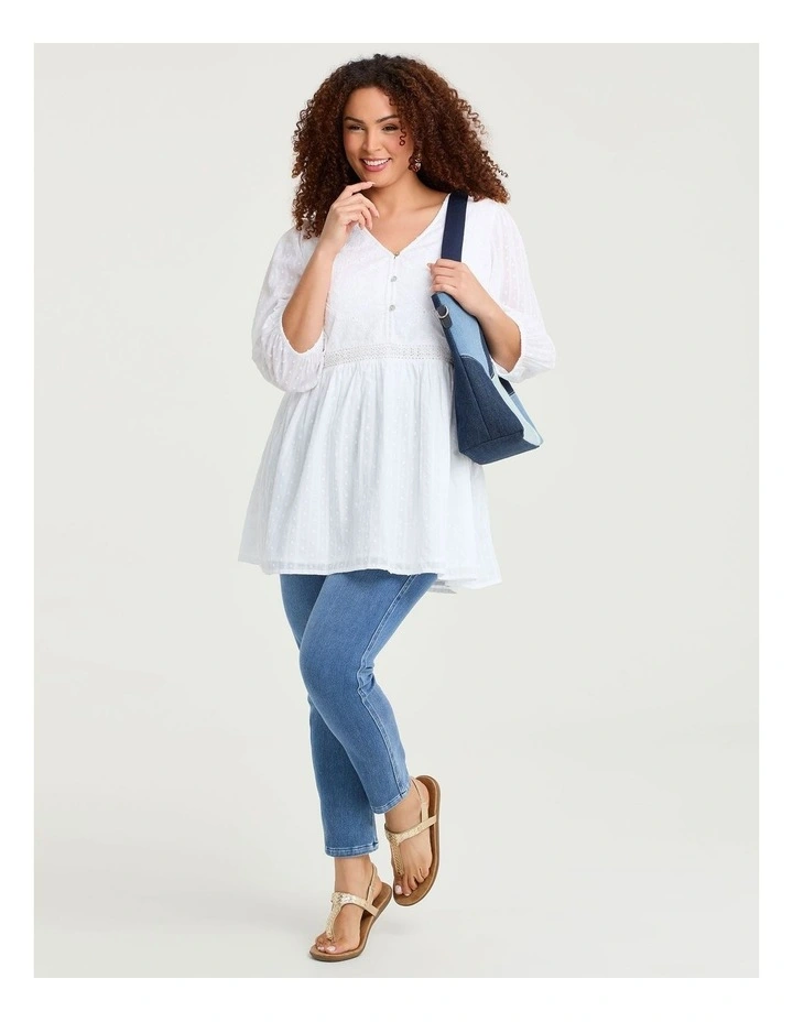 Cotton Dobby Lace Trim Tunic in White image 5