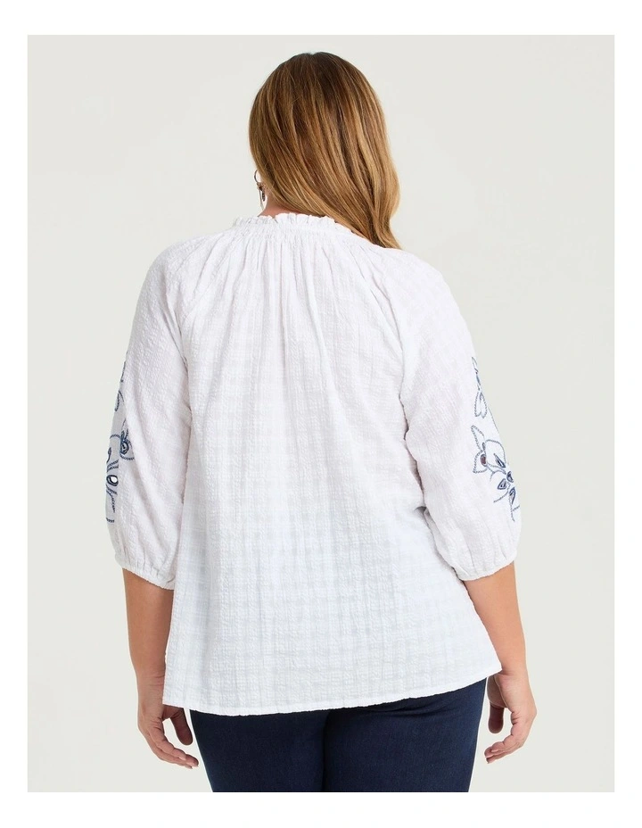 Cotton Blend Dobby Embroidery Top White image 2