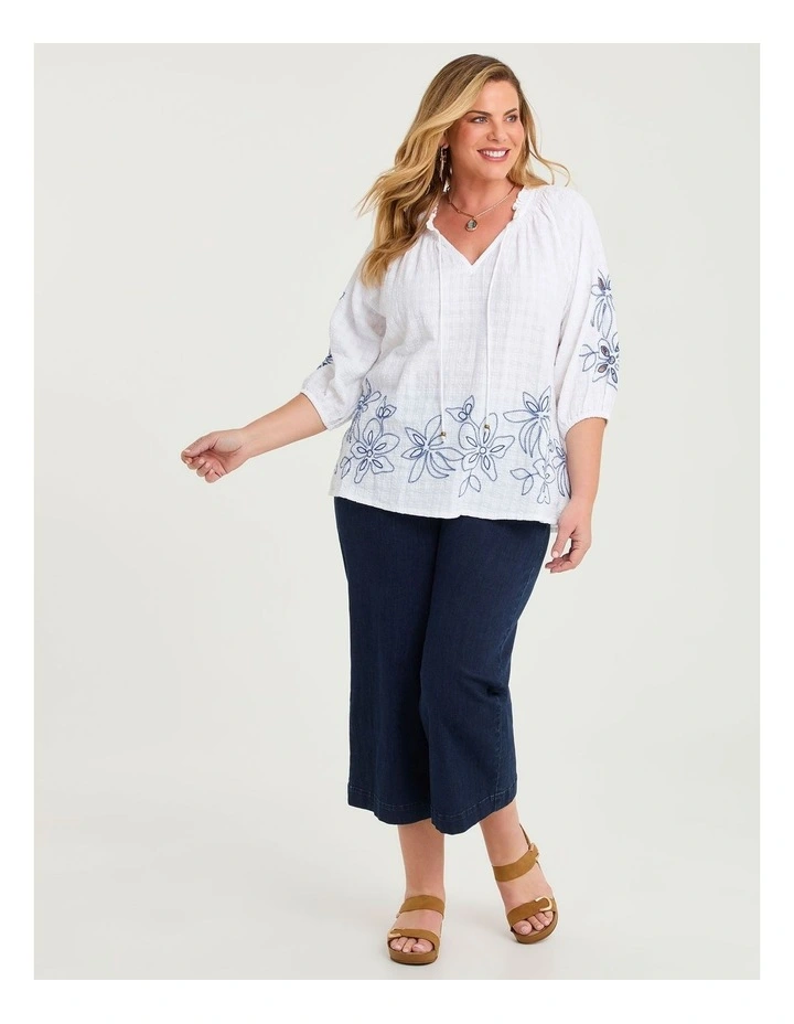 Cotton Blend Dobby Embroidery Top White image 3