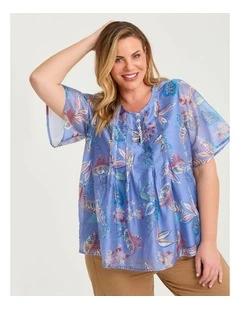 Lyocell Linen Pintuck Foliage Top Print
