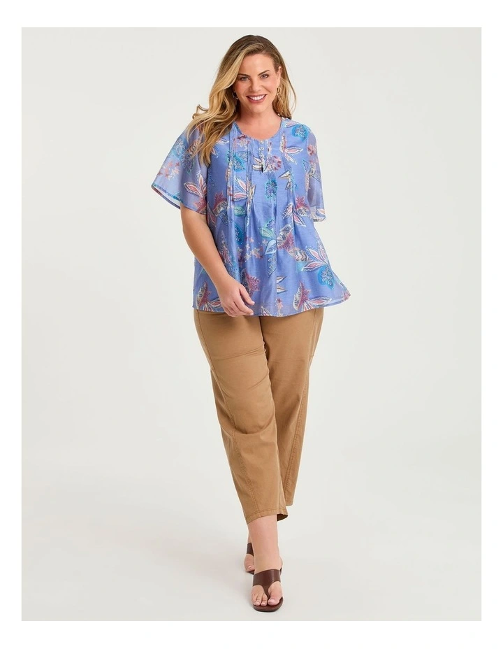 Lyocell Linen Pintuck Foliage Top Print image 3