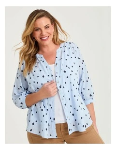 Cotton Spot Button Thru Top Powder Blue