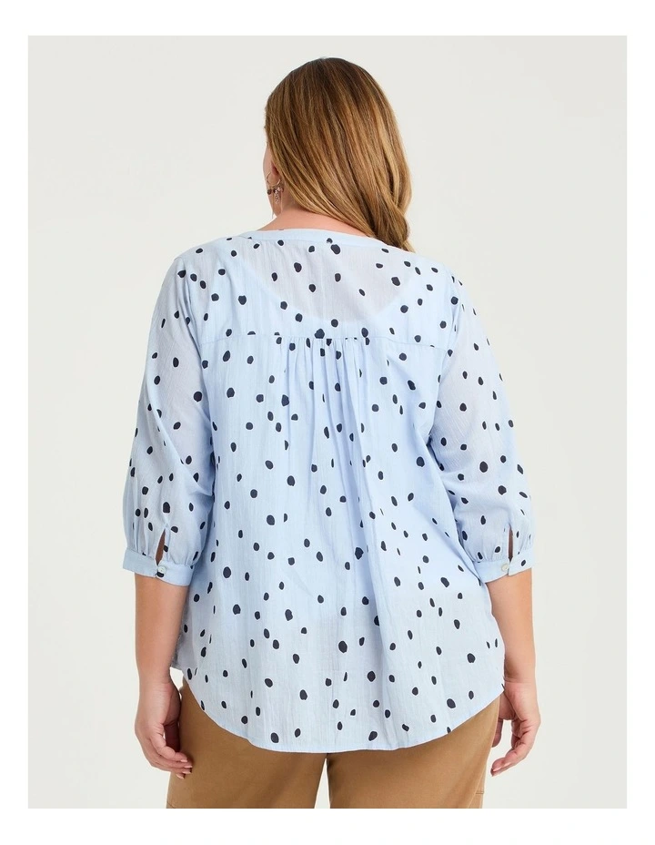 Cotton Spot Button Thru Top Powder Blue image 2