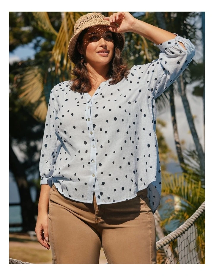 Cotton Spot Button Thru Top Powder Blue image 4