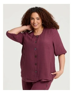 Natural Balloon Sleeve Button Top Beetroot